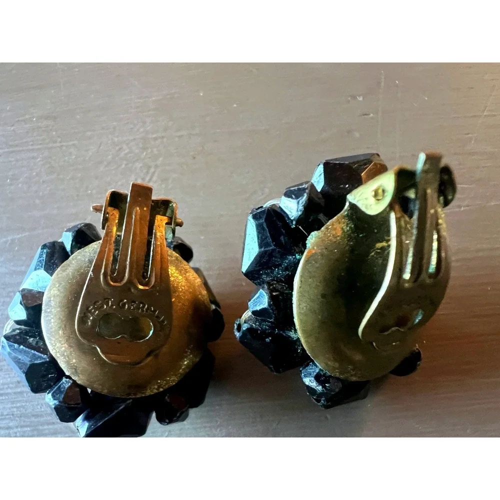 Vintage Cluster Clip-On Earrings 3 Pair Set Black Gold Cream West Germany Japan